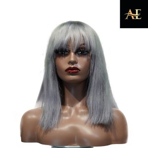center wig machine made gray wig remy hair 12p