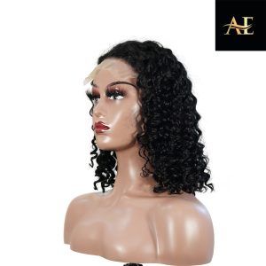 center wig natural black remy hair 5x5 lace closure deep wave 12 inch bob human hair wig