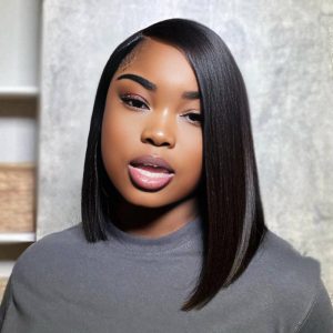 center wig natural black asian raw hair 5x5 hd lace closure straight bob human hair wig